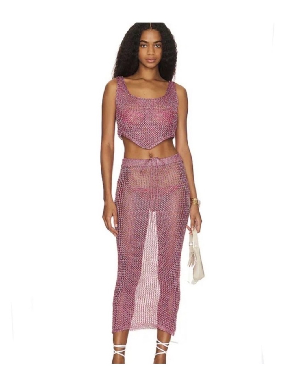 superdown Pink Crochet Swim Coverup Two-Piece Set